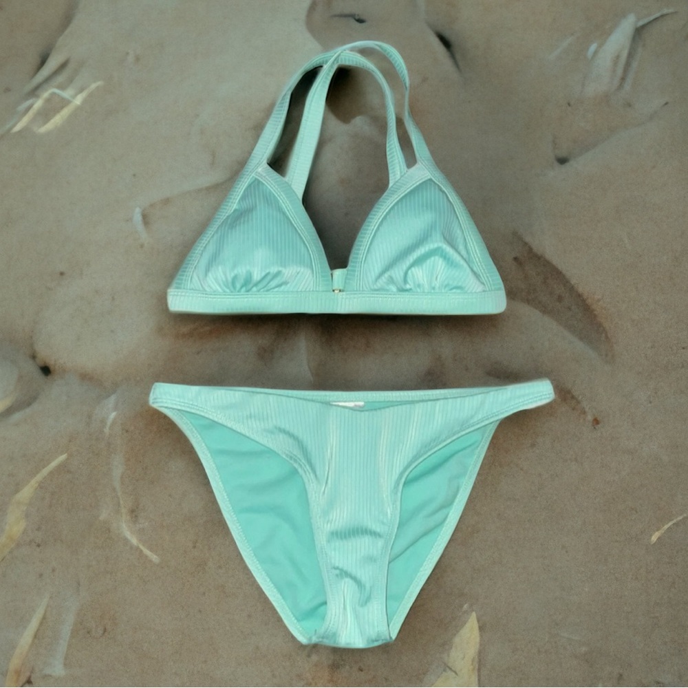 Mint green ribbed bikini